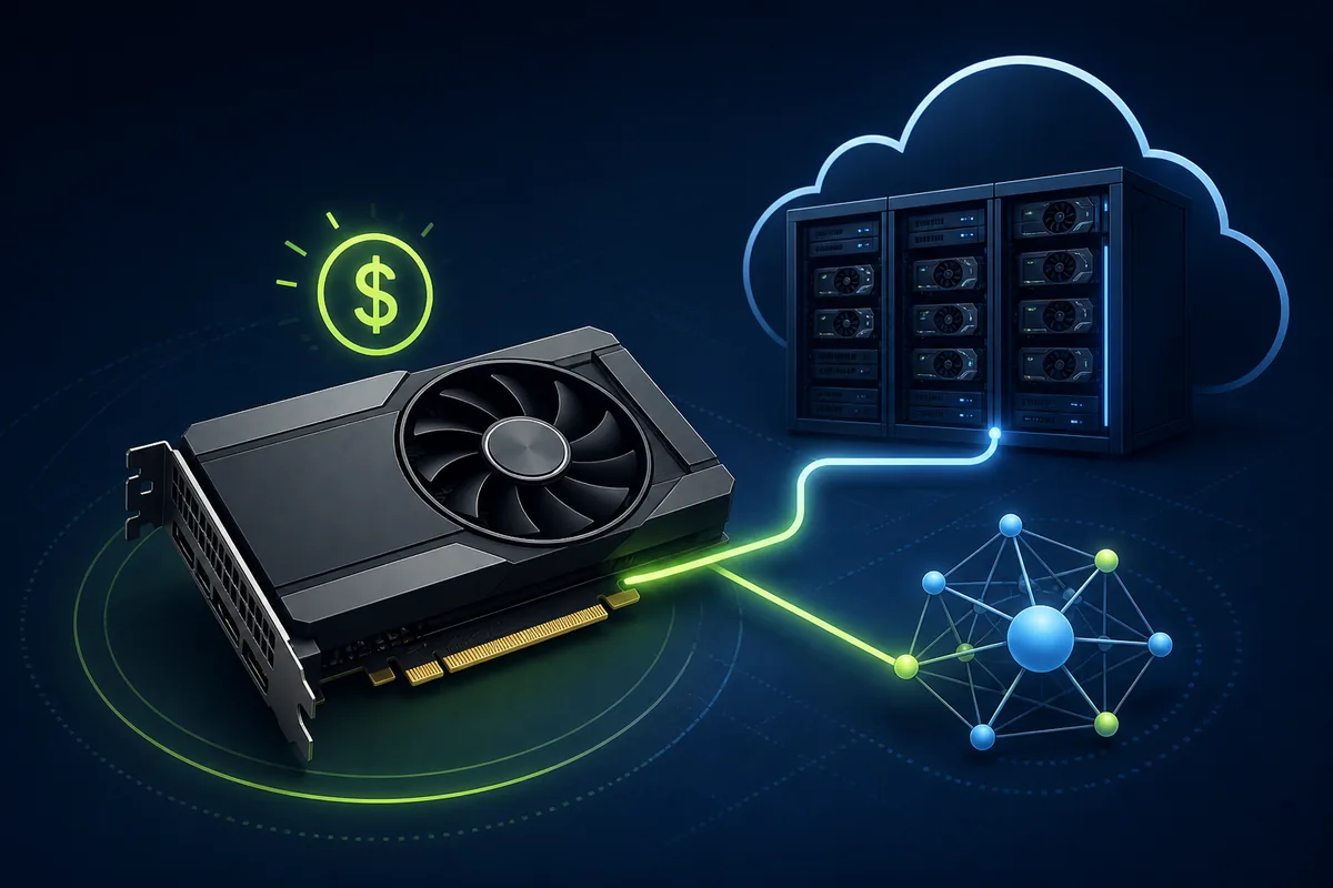 Editorial illustration comparing a budget AI GPU workstation with cloud GPU capacity