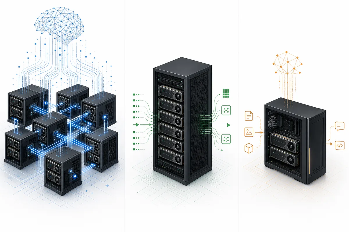 GPU workload decision illustration for training, inference, and fine-tuning