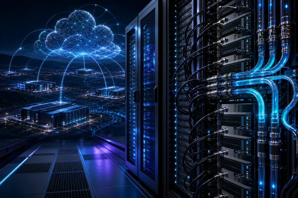GPU server racks connected through a cloud network for specialized AI infrastructure