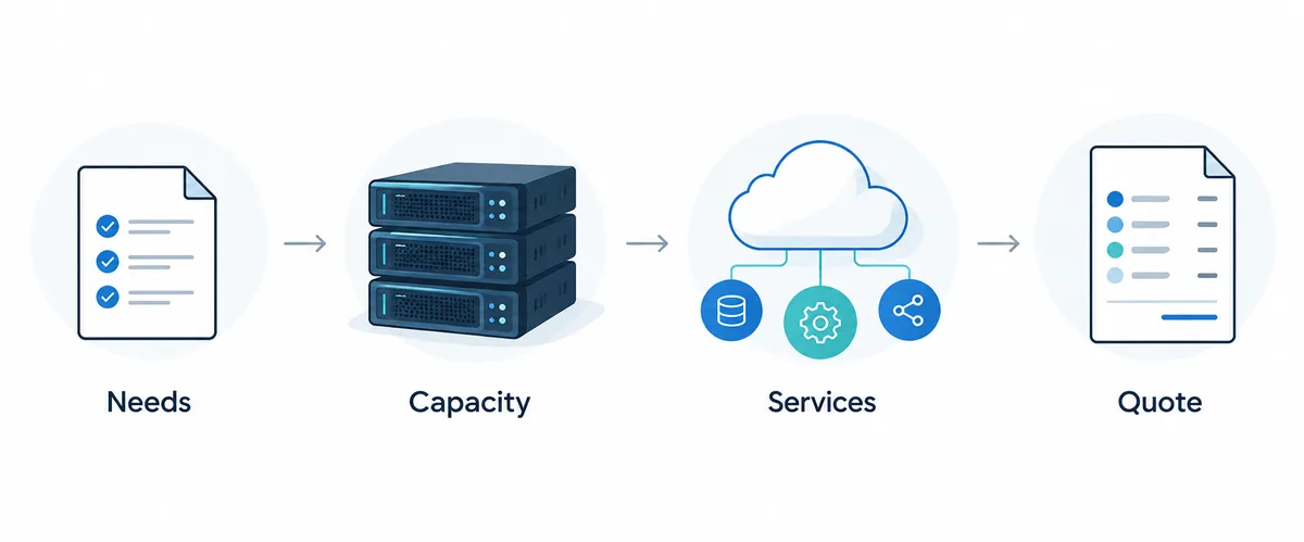 Editorial workflow showing workload requirements becoming an enterprise GPU cloud quote